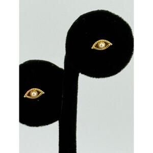 Namaste Handmade 18k Gold Plated Pearl 'Evil Eye 2.0' Stud Earrings